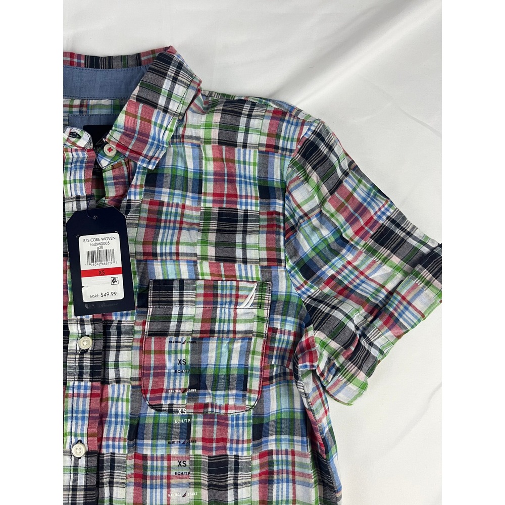 Nautica Jeans Womens XS Plaid Short Sleeve Button Down Shirt Top